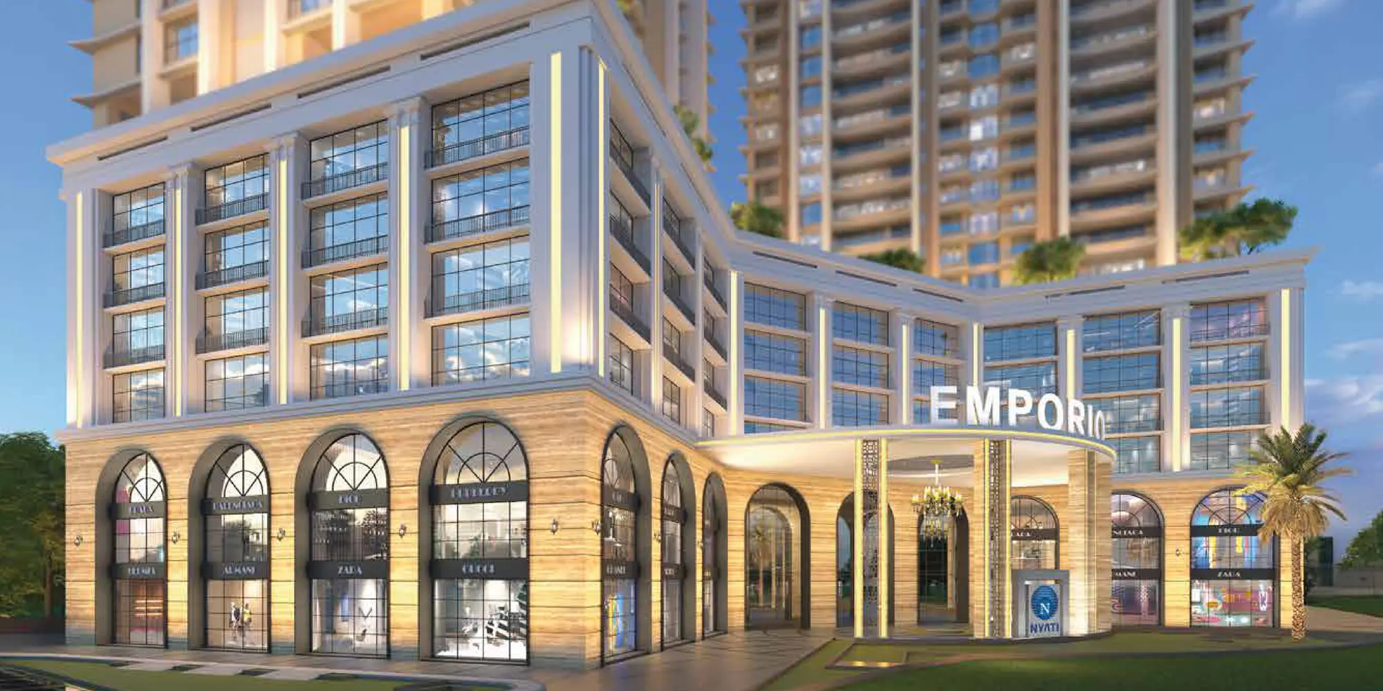 Nyati Emporio corner frontage with glass-façade showrooms
