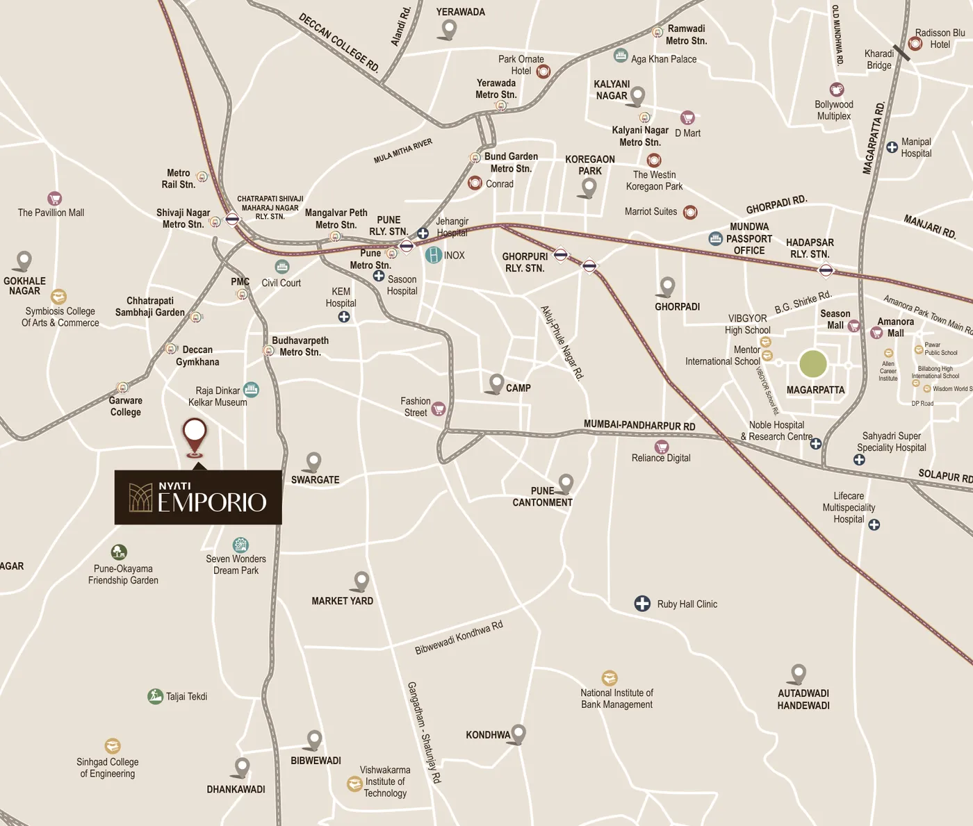Nyati Emporio location map – Sadashiv Peth, near Saras Baug, Pune